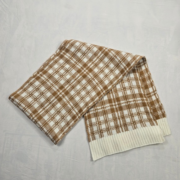 Timberland Men's Plaid Knit Scarf Brown White OS - Picture 2 of 6